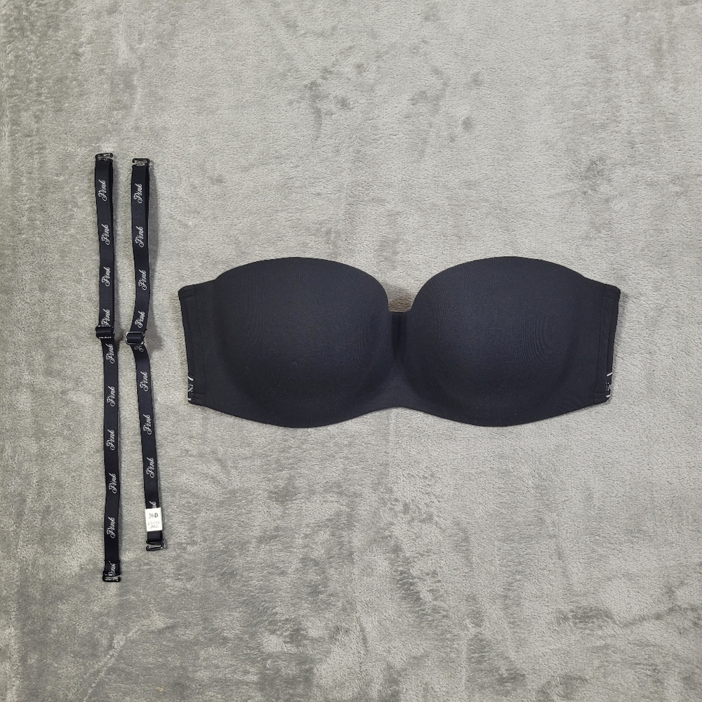 NWT Victoria Secret Pink Strapless Lightly Lined Bra Size 36D Black